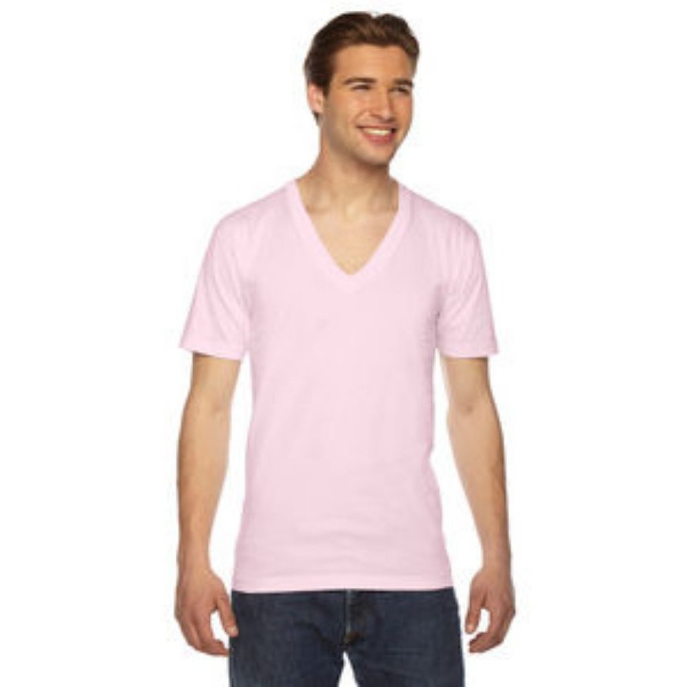 NWT AMERICAN APPAREL FINE JERSEY V-NECK‎ SHORT SLEEVE T-SHIRT LIGHT PINK XS